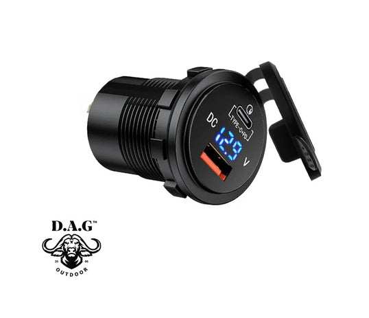 D.A.G PANEL MOUNT QC3 USB CHARGER + VOLT METER & USB C-TYOE PORT