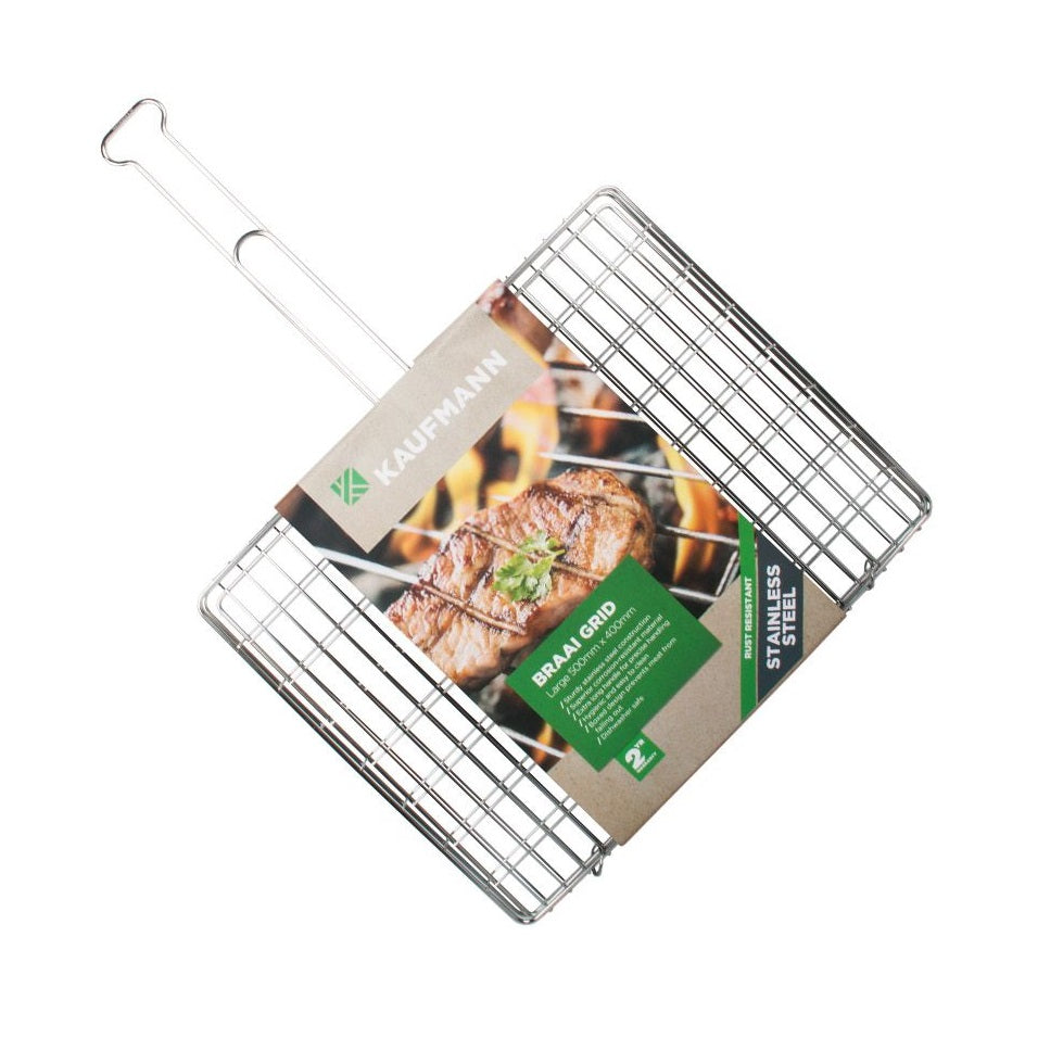 KAUFMANN BRAAI GRID S/STEEL BOX LRG 50CMX40CM