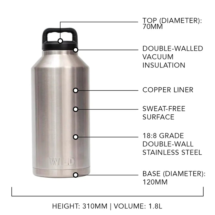 WILD COOLERS FLASK 1.8L – STAINLESS STEEL